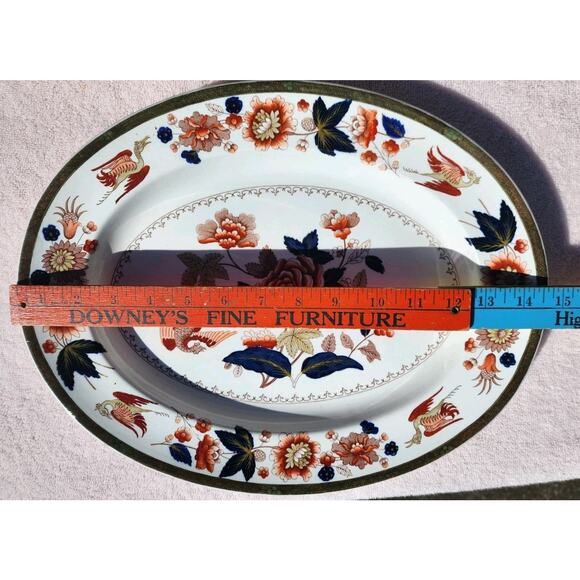 Copeland Spode "Heron" 14.5" Platter Oval Plate Serving Dish Antique Asian Decor - Picture 8 of 10